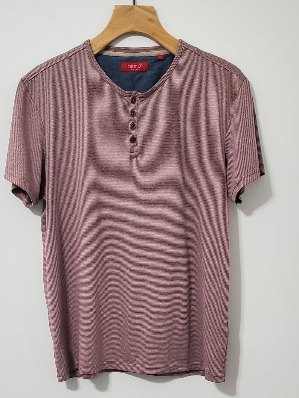 Bruno Milano Short Sleeve Henley Shirt Dusty Mauve Mens Large